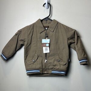 Rabbit Moon Kids Tan Jacket with Blue Stripes Boys 2Y NWT